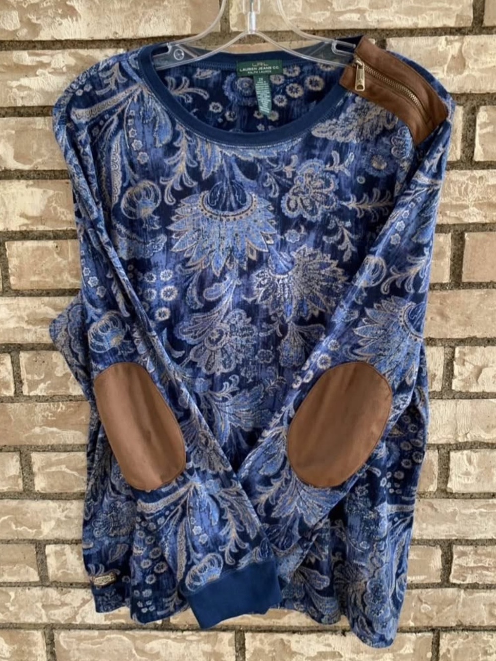 Ralph Lauren Lauren Jean Co Top Womens 2XL Blue Floral Print